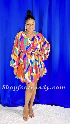Long Sleeve Wrap Top Dress Multicolor