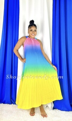 Ombré Pleated Midi  Dress Multi