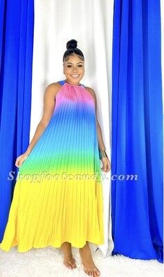 Ombré Pleated Midi  Dress Multi