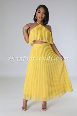 Halter Pleated Skirt Set  Yellow