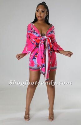 Kimono Two Piece Short Set Fuchsia Multi