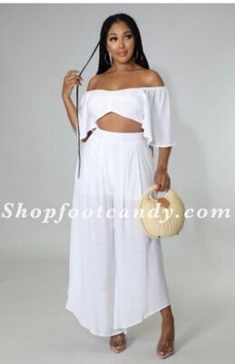 Off The Shoulder Tie Back Palazzos Pants Set White