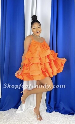 Ruffle Spaghetti Strap Dress Bright Orange