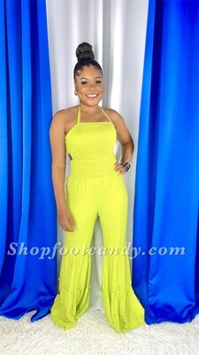 Tie Neck Wide Leg Jumpsuit Lime Green