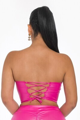 Tie Back Leatherette Bustier Fuchsia 