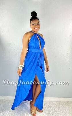Cut Out Front Halter Maxi Dress Royal Blue