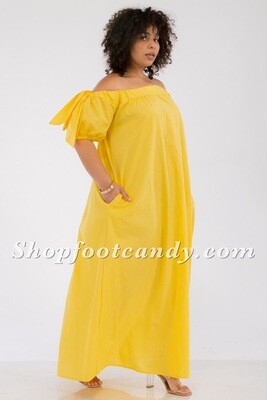 Off The Shoulder Open Back Maxi Dress Yellow( one size fits all plus)
