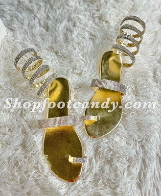 Rhinestone Wrap Sandals Gold