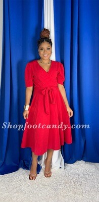 Wrap Short Sleeve Dress Red PLUS