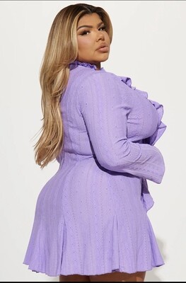 Long Sleeve Ruffle Front Dress Purple