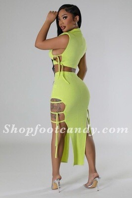 Tie Sides Top And Skirt Set Lime Green