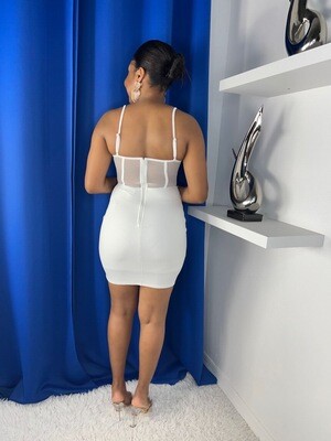Spaghetti Strap  Sheer Front Dress White