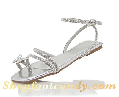 Butterfly Toe Hold  Rhinestone Sandals Silver