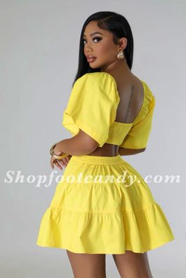 On /Off Shoulder Open Back Dress Yellow