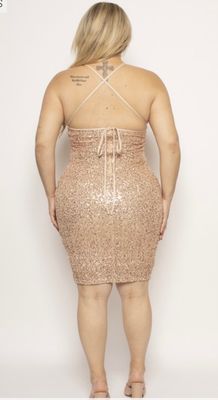 Cross Back Sequin Dress  Gold Plus
