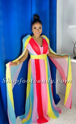 Pleated Wing Maxi Dress Multi color 