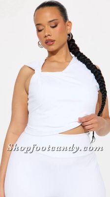 Knot Shoulder Pants Set White