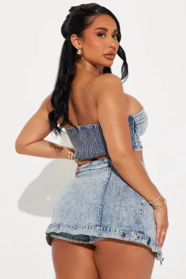 Tube Elastic Back Skort Set Denim