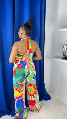 Halter Pants Set Green/Blue