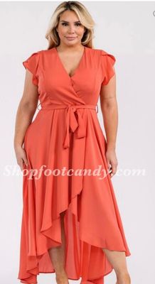 Ruffle Front Maxi Dress Dark Orange PLUS