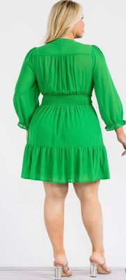 Long Sleeve  Elastic Waist Dress Royal Blue