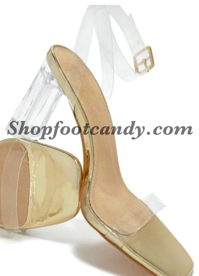 Clear Ankle Strap Clear Heel Gold