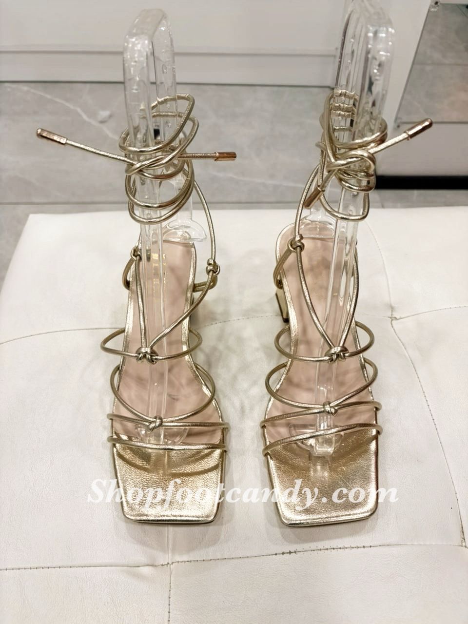 Tie Up knot Front Low Heel  Light Gold