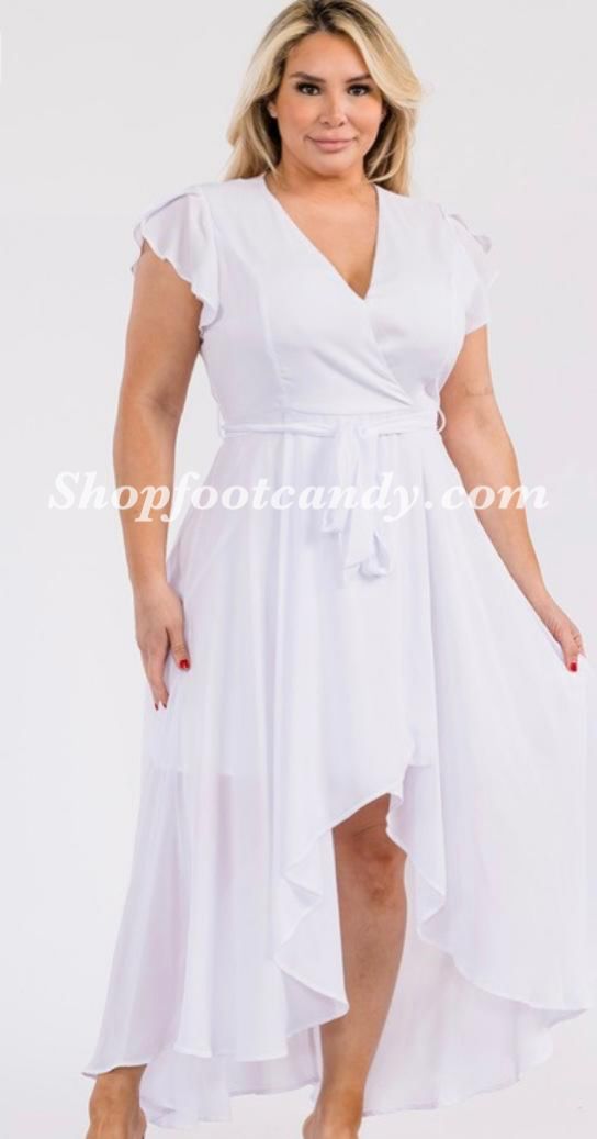 Ruffle Front Maxi Dress White PLUS