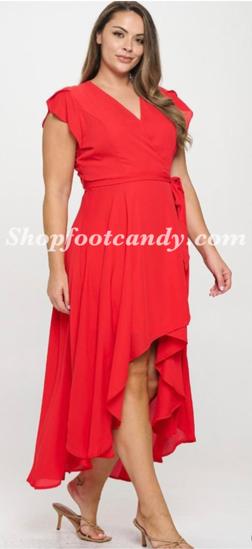Ruffle Front Maxi Dress Red PLUS