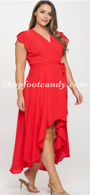 Ruffle Front Maxi Dress Red PLUS
