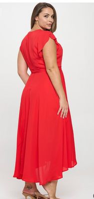 Ruffle Front Maxi Dress Red PLUS