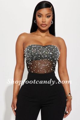 Tube Rhinestone And Pearl Jumpsuit Black