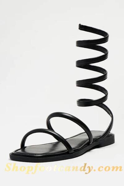 Open Front Wrap Around Sandals Black 
