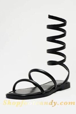 Open Front Wrap Around Sandals Black 