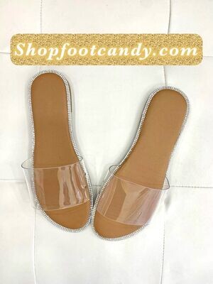 Silver Rhinestone Sole Slides Clear