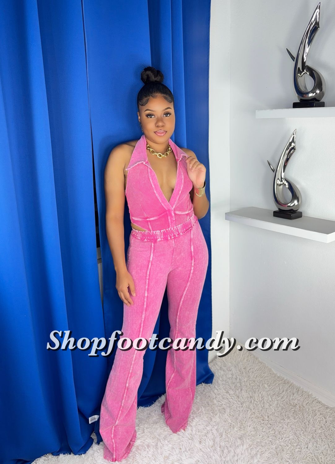 Bodysuit Flare Pant Set Pink
