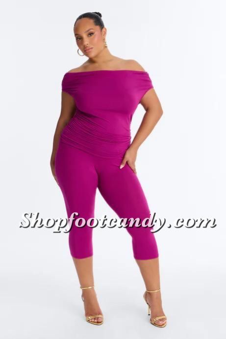 Drop Shoulder Top Capri Pants Set Magenta 