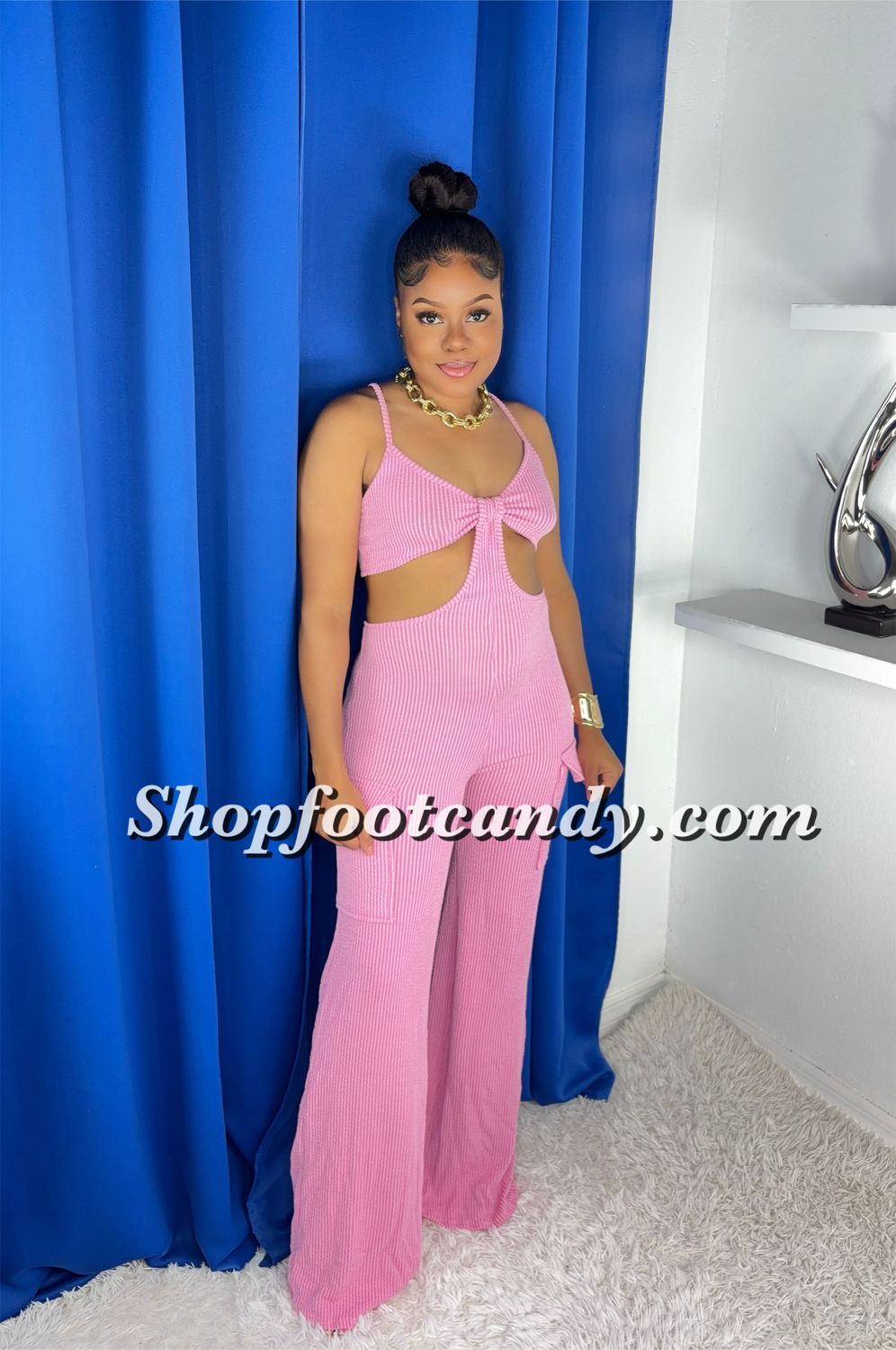 Cut Sides Cargo Jumpsuit Pink