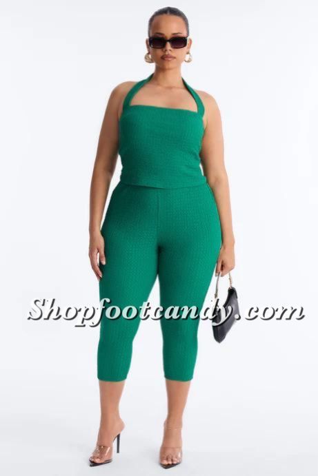 Halter Top Capri Pants Set Green