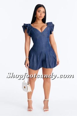 Ruffle Shoulder Tie Back Romper
