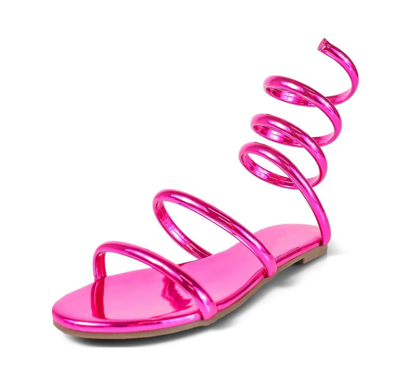Open Front Wrap Around Sandals Fuchsia