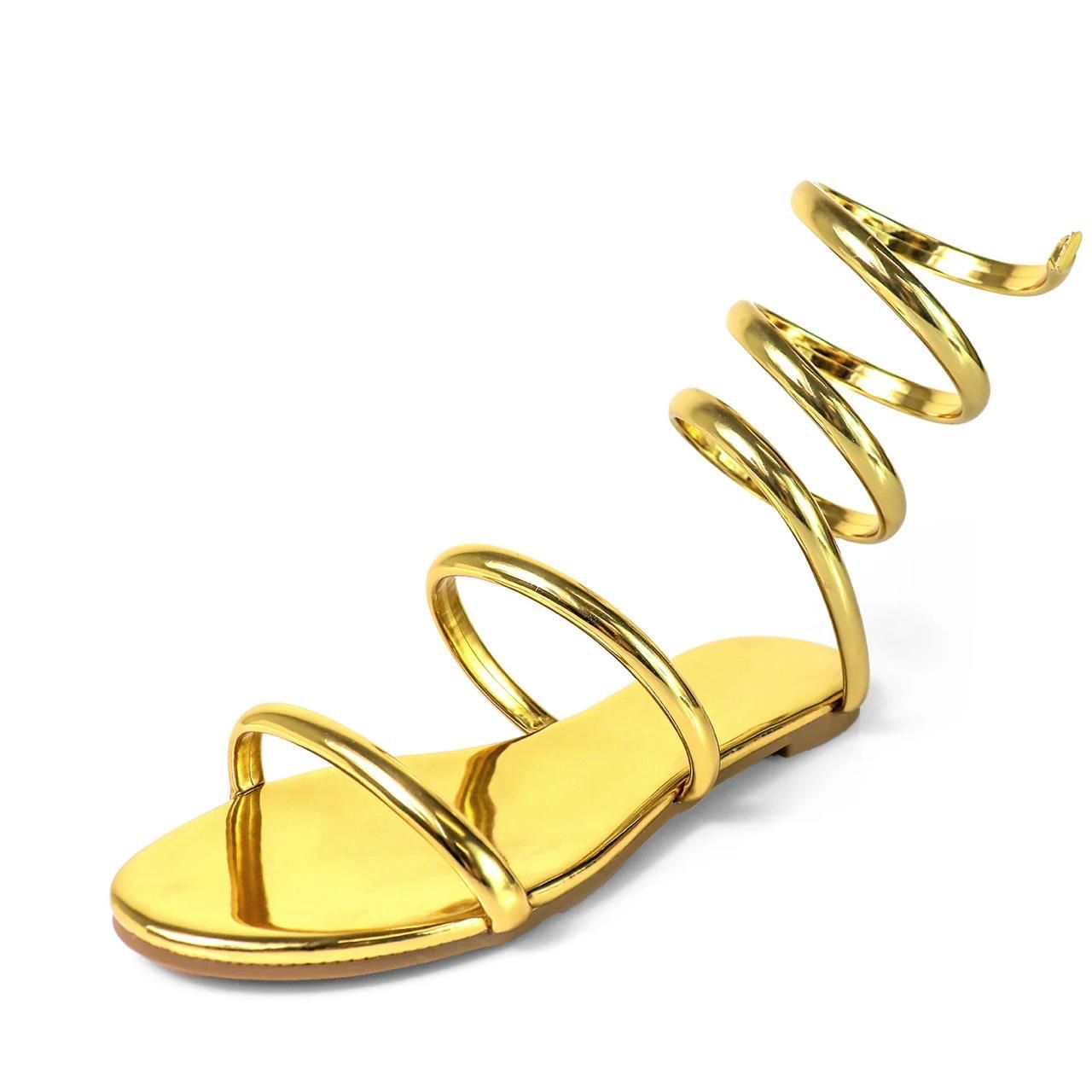 Open Front Wrap Around Sandals Gold