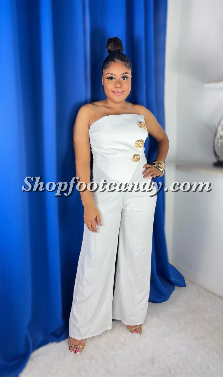 Tube Gold Metal Jumpsuit White