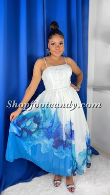 Spaghetti Strap  Big flower Dress  White