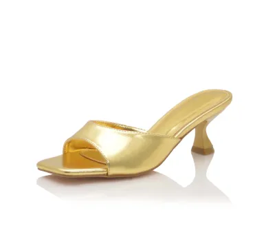 Open Toe low Heels Mules Gold