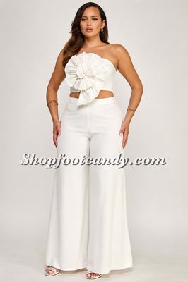 Flower Top pants Set White