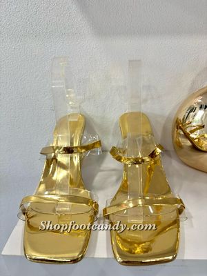 Clear and Gold Strap  Lucite Heel Gold