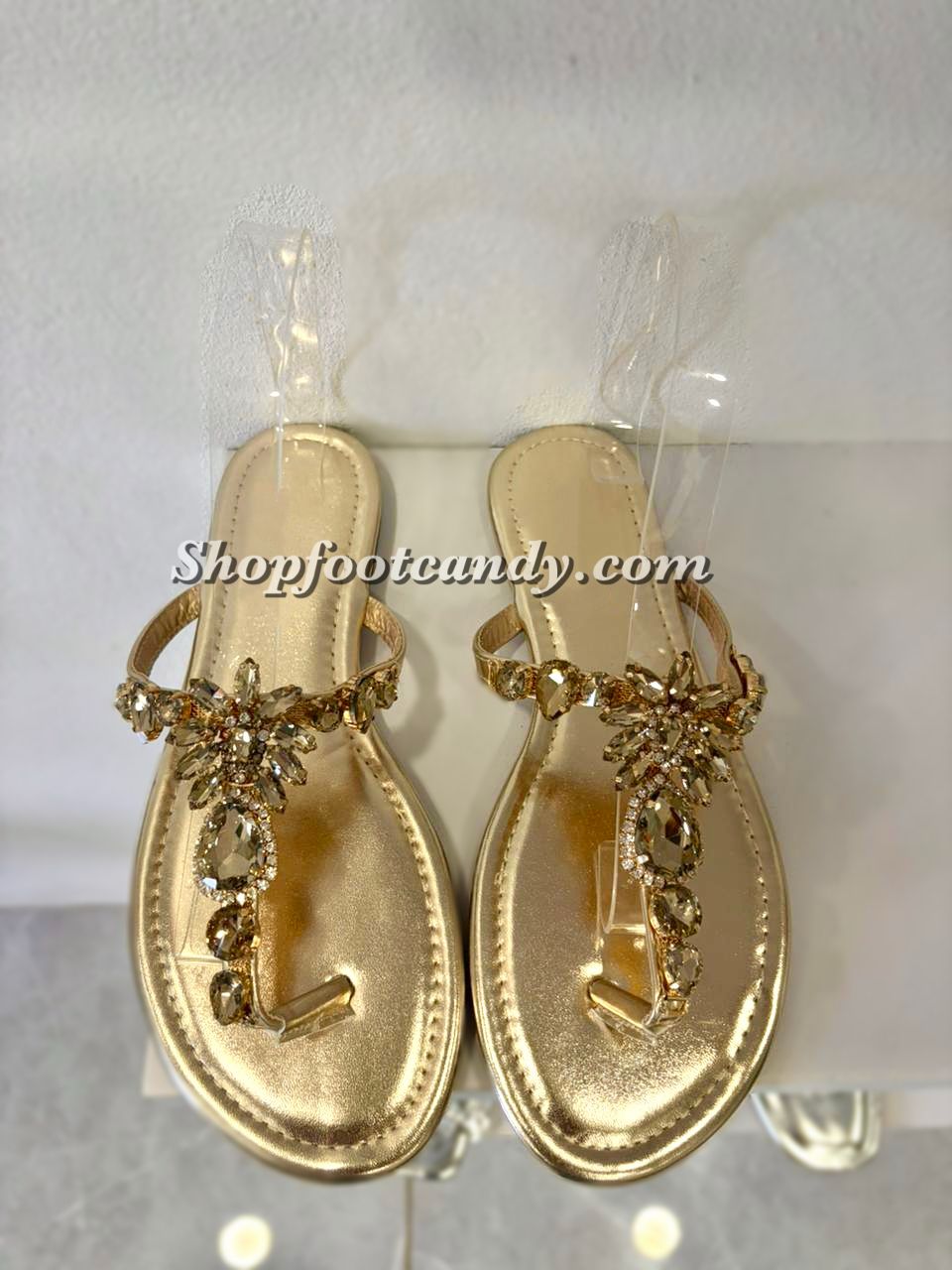 Push In Rhinestone Sandals Gold