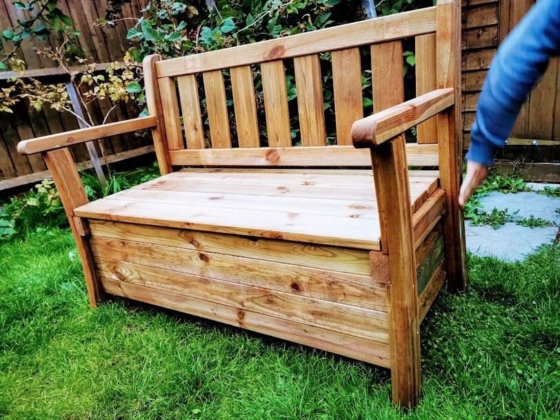 NEW! WOODEN SOLID HEAVY GARDEN STORAGE BENCH BOX 120cm 4ft impregnated pine wood