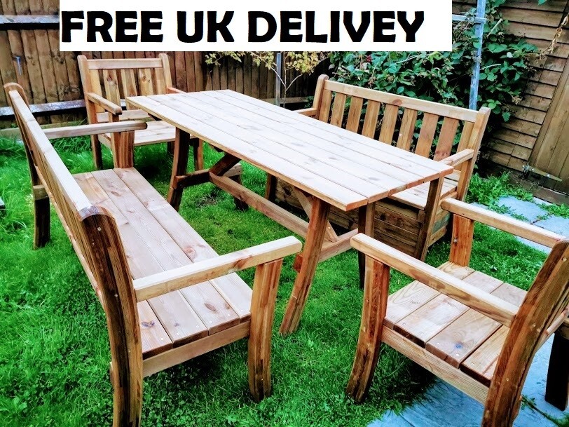 SALE! 8 seater Wooden Garden Patio Furniture set TABLE, 2x BENCH and 2